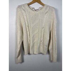 Express Cable Knit Sweater Beige Size Large‎ Cream with Champagne Satin Bow Back